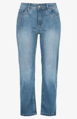 Straight Fit|Slim Fit-Cellbes of Sweden Ankeljeans med perler og rhinsten Mellemblå / Denim