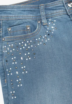 Straight Fit|Slim Fit-Cellbes of Sweden Ankeljeans med perler og rhinsten Mellemblå / Denim