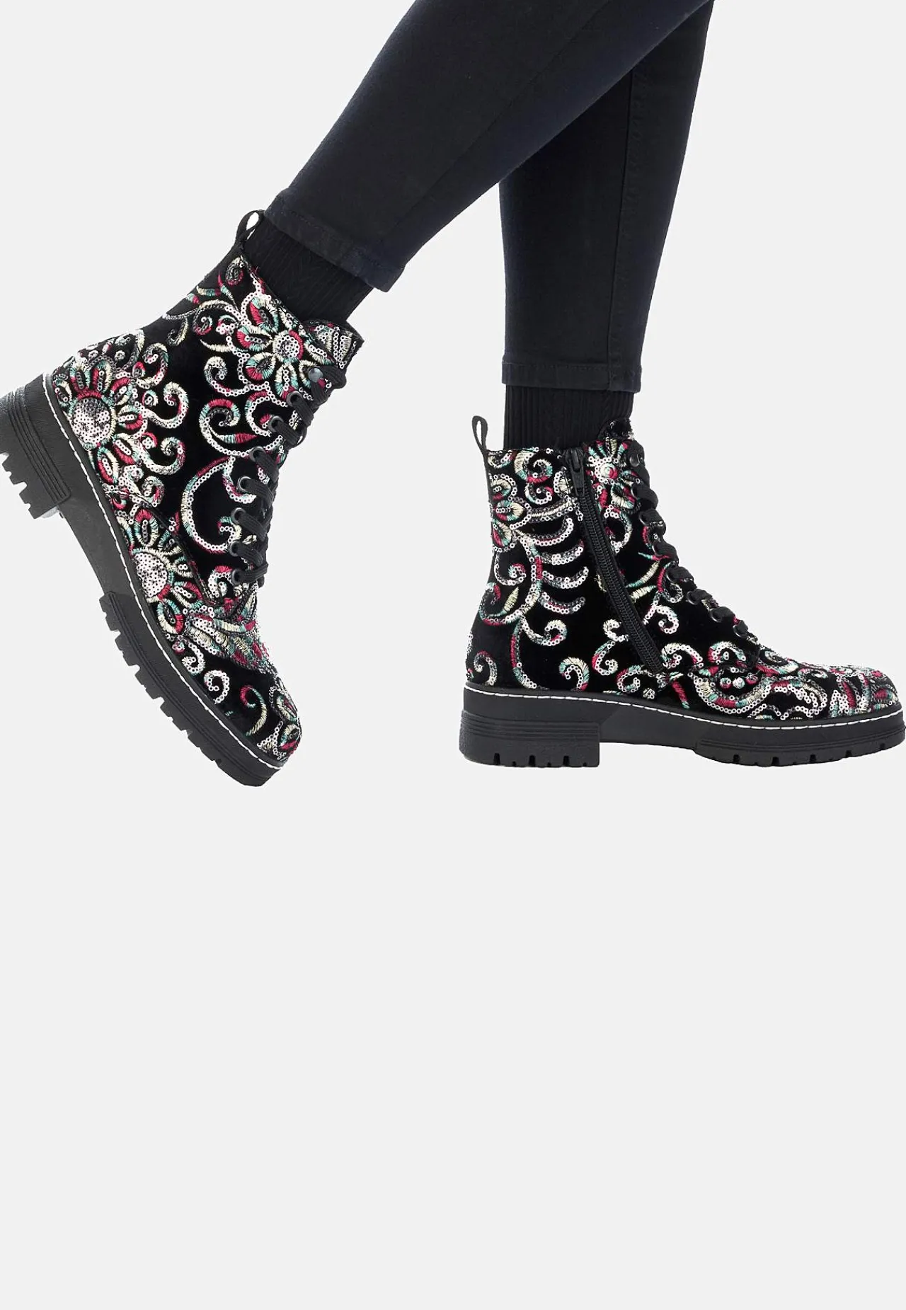 Boots- Ankelstøvle med pailleter Sort / Mønstret