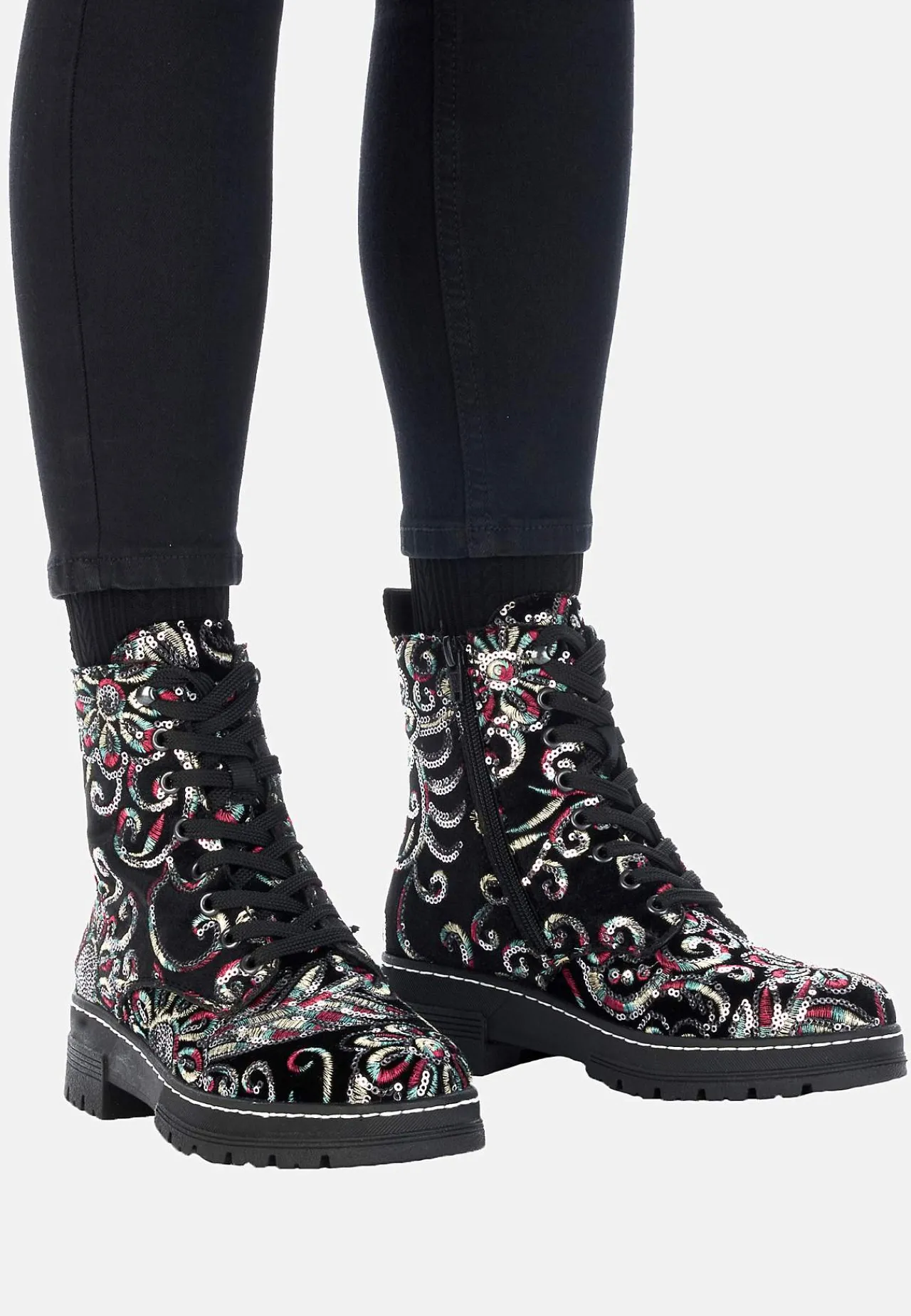 Boots- Ankelstøvle med pailleter Sort / Mønstret