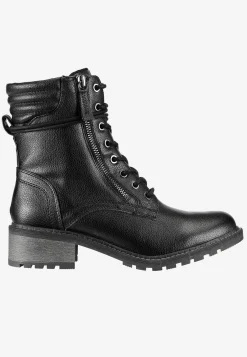 Bred Læst|Boots- Ankelstøvle med snøring og lynlås Sort