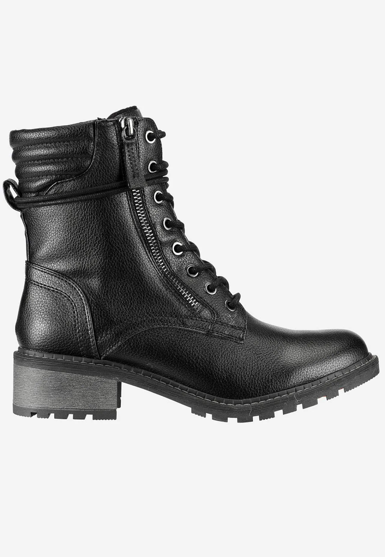 Bred Læst|Boots- Ankelstøvle med snøring og lynlås Sort