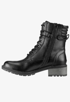 Bred Læst|Boots- Ankelstøvle med snøring og lynlås Sort