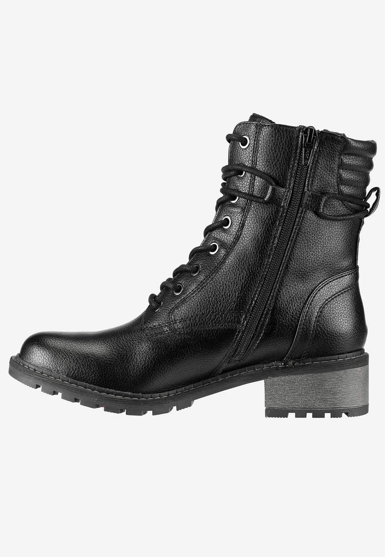 Bred Læst|Boots- Ankelstøvle med snøring og lynlås Sort