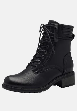 Bred Læst|Boots- Ankelstøvle med snøring og lynlås Sort