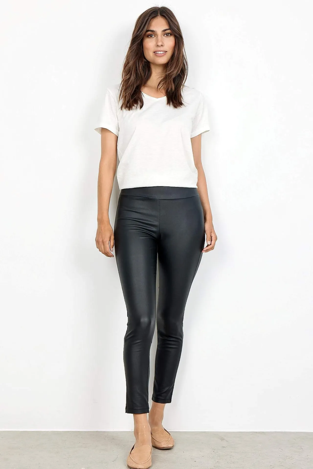 Leggings I Imiteret Skind|Skindbukser-Soyaconcept Belagte pull on-bukser Sort