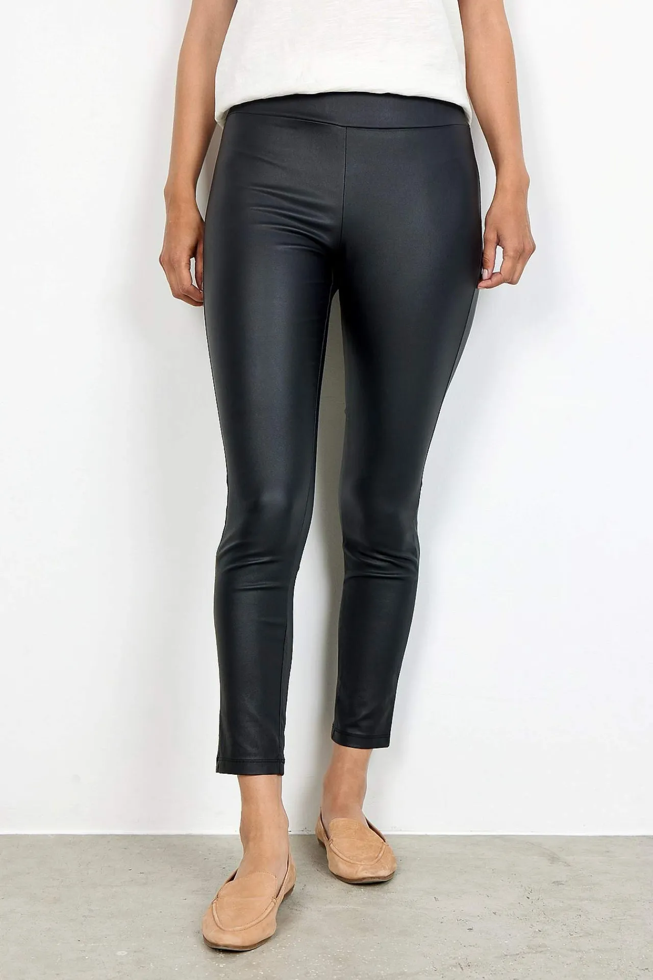 Leggings I Imiteret Skind|Skindbukser-Soyaconcept Belagte pull on-bukser Sort
