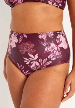 Bikinier- Bikiniunderdel med høj talje Vinrød / Blomstret