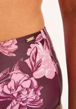 Bikinier- Bikiniunderdel med høj talje Vinrød / Blomstret