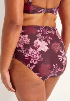 Bikinier- Bikiniunderdel med høj talje Vinrød / Blomstret