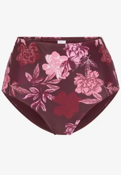Bikinier- Bikiniunderdel med høj talje Vinrød / Blomstret