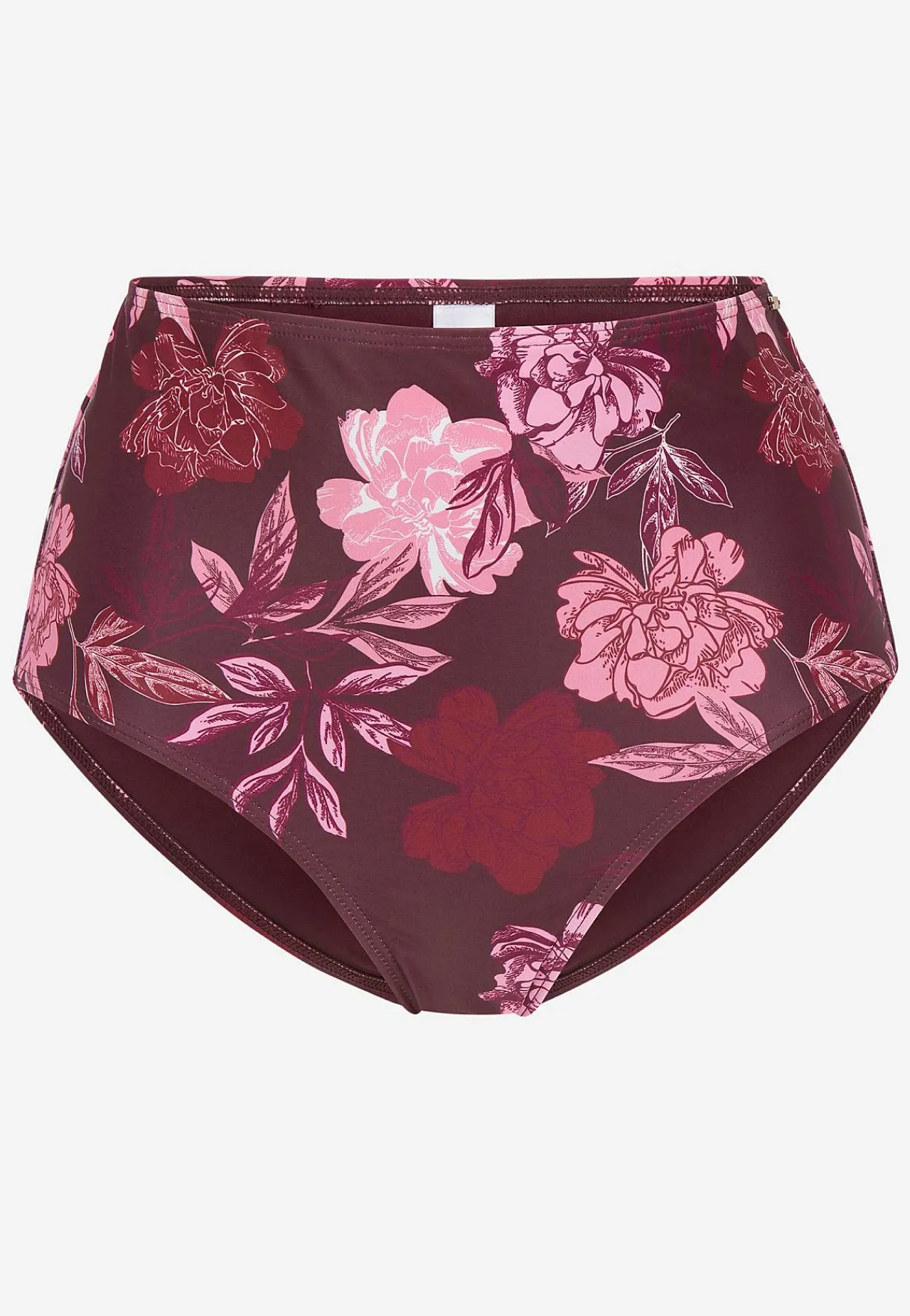 Bikinier- Bikiniunderdel med høj talje Vinrød / Blomstret