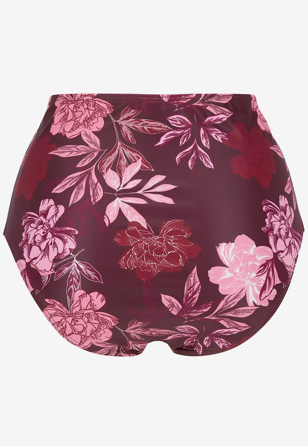 Bikinier- Bikiniunderdel med høj talje Vinrød / Blomstret