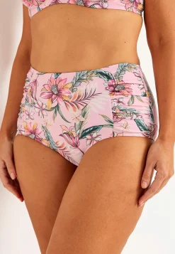 Bikinier- Bikiniunderdel med høj talje og et blomstermønster Honolulu Rosa / Blomstret