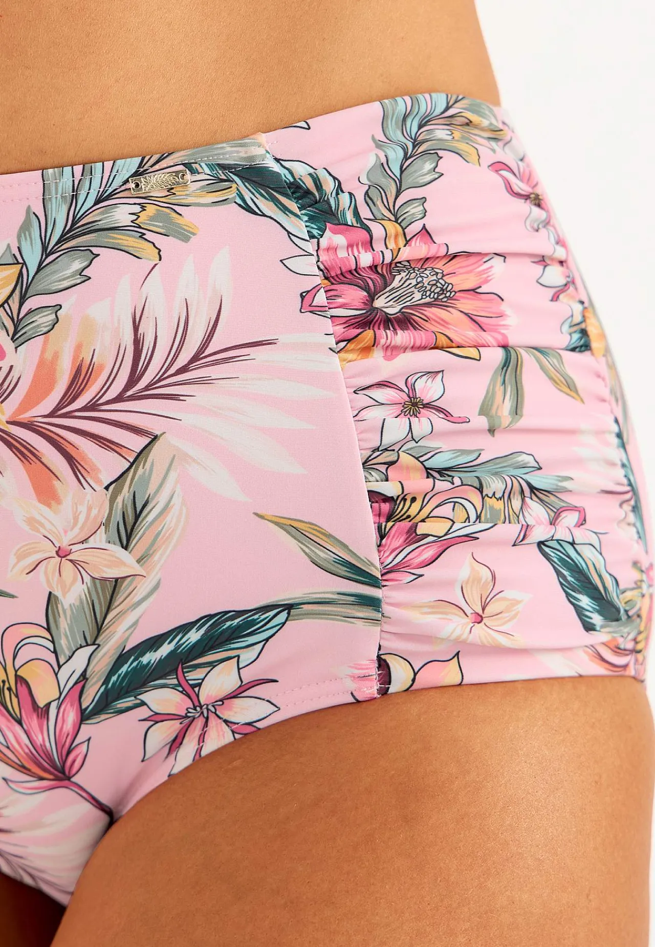 Bikinier- Bikiniunderdel med høj talje og et blomstermønster Honolulu Rosa / Blomstret
