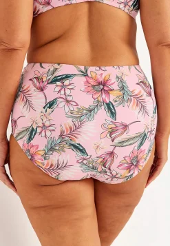 Bikinier- Bikiniunderdel med høj talje og et blomstermønster Honolulu Rosa / Blomstret