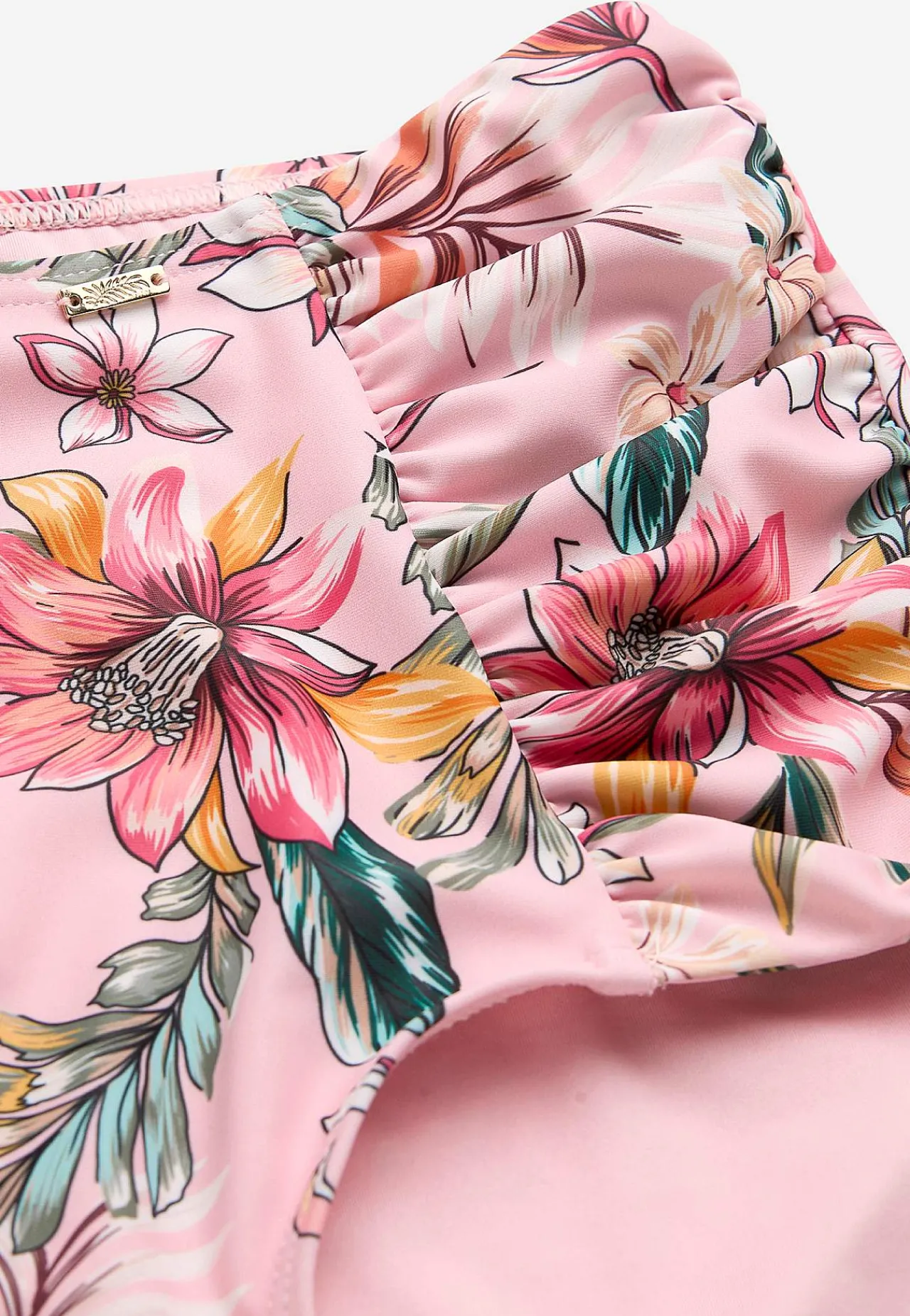 Bikinier- Bikiniunderdel med høj talje og et blomstermønster Honolulu Rosa / Blomstret
