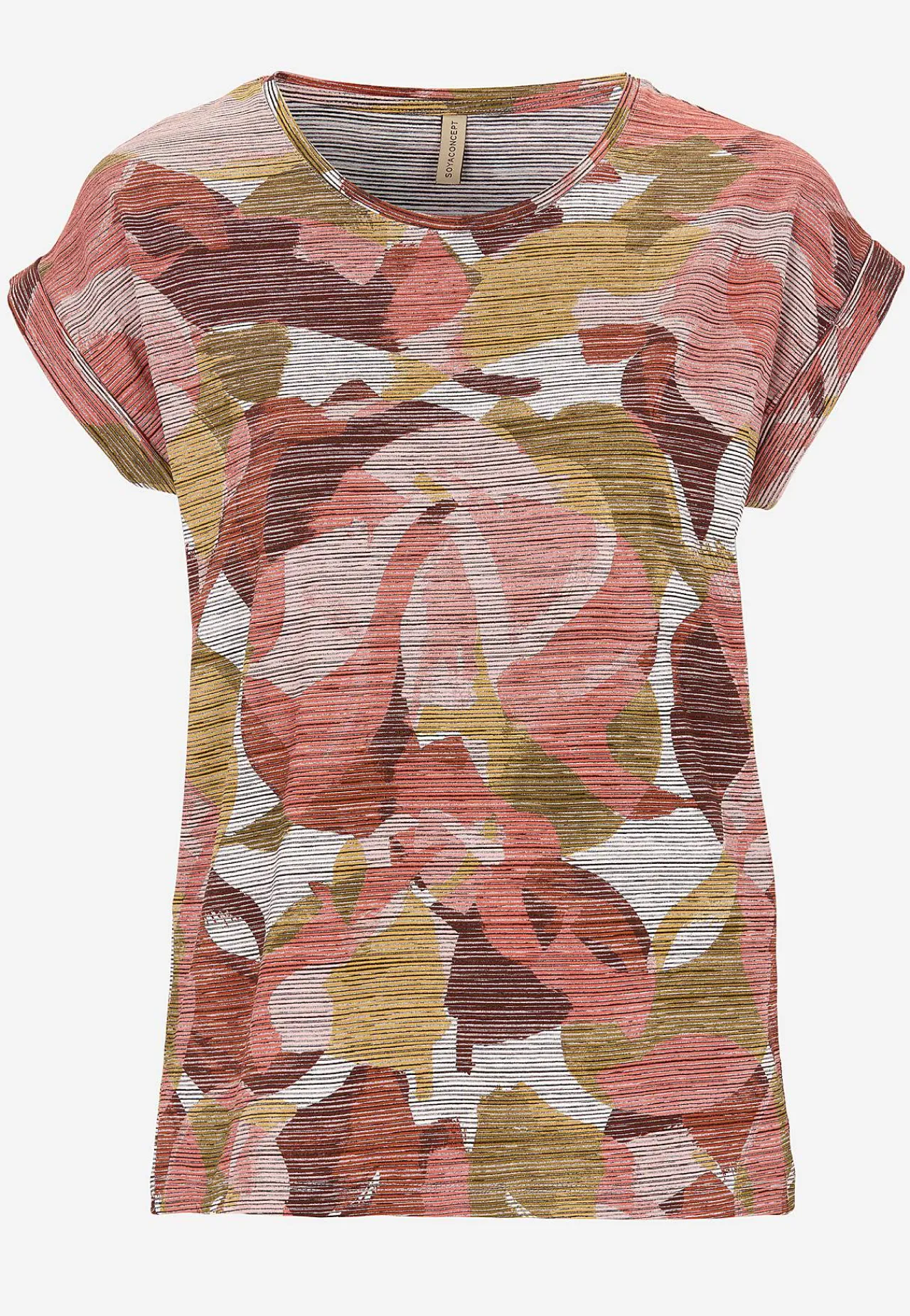Toppe|T-Shirts-Soyaconcept Bladmønstret jerseytop Abrikos/Mønstret