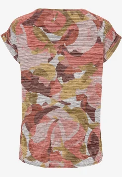 Toppe|T-Shirts-Soyaconcept Bladmønstret jerseytop Abrikos/Mønstret