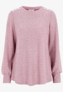 Trøjer|Striktrøjer-Cellbes of Sweden Blød jerseytrøje med knapper Beata Rosa / Meleret