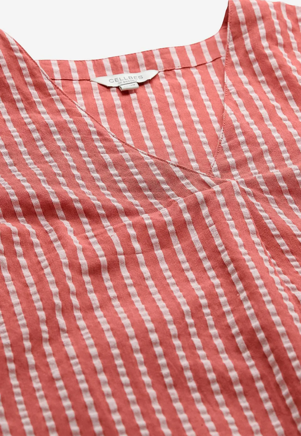 Bluser- Bluse i seersucker Terrakotta/Rosa stribet
