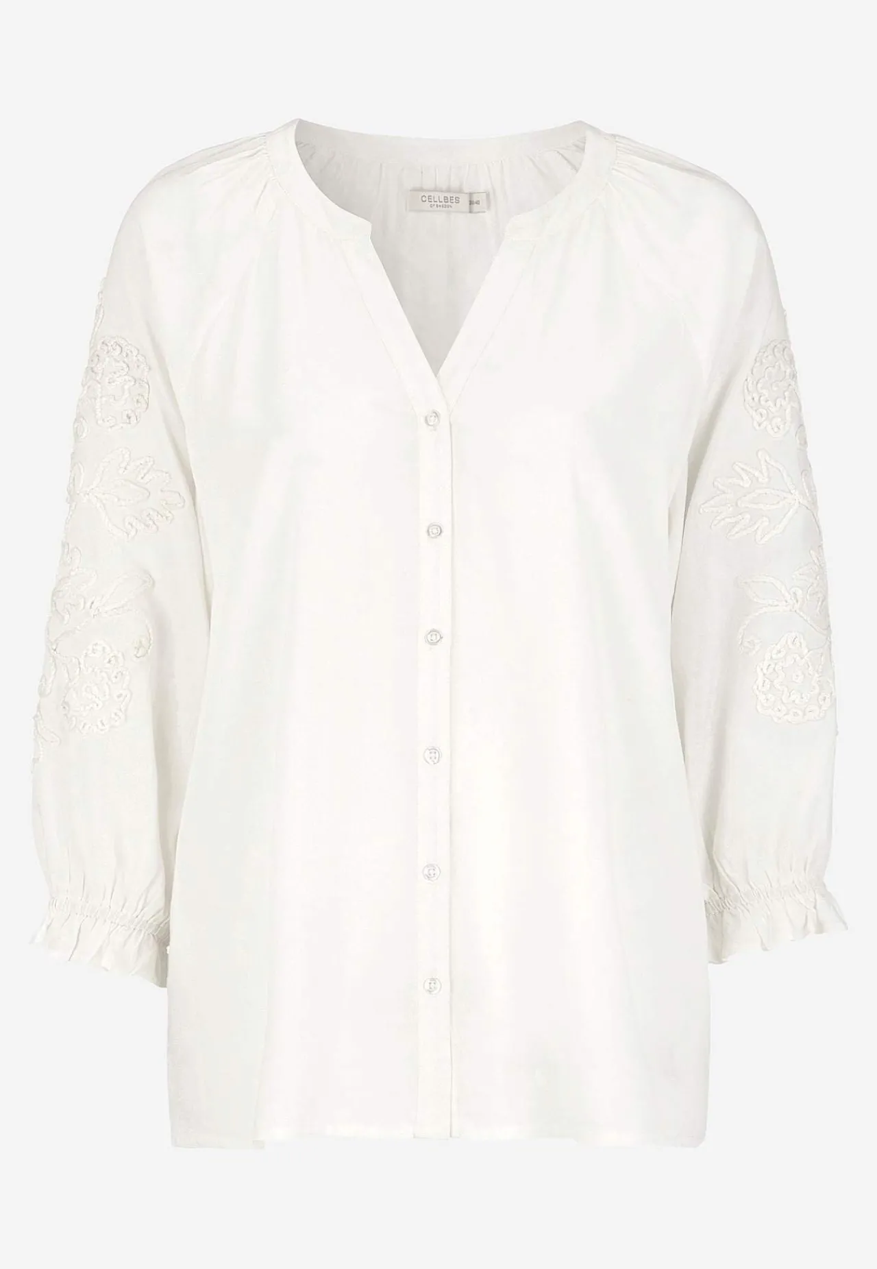 Bluser|Bluser Med Pufærmer-Cellbes of Sweden Bluse med broderi Hvid
