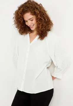Bluser|Bluser Med Pufærmer-Cellbes of Sweden Bluse med broderi Hvid