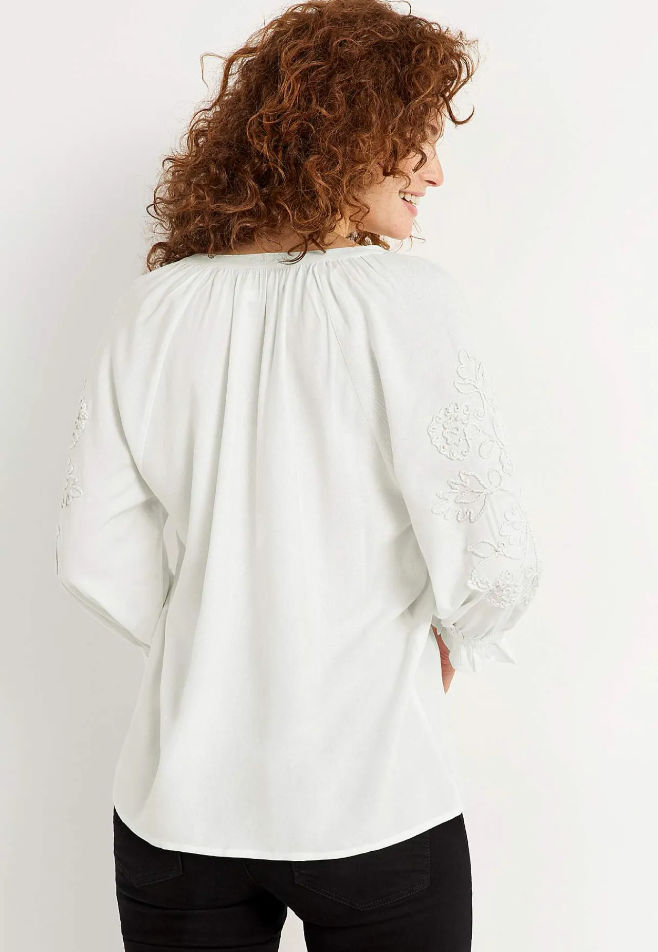 Bluser|Bluser Med Pufærmer-Cellbes of Sweden Bluse med broderi Hvid