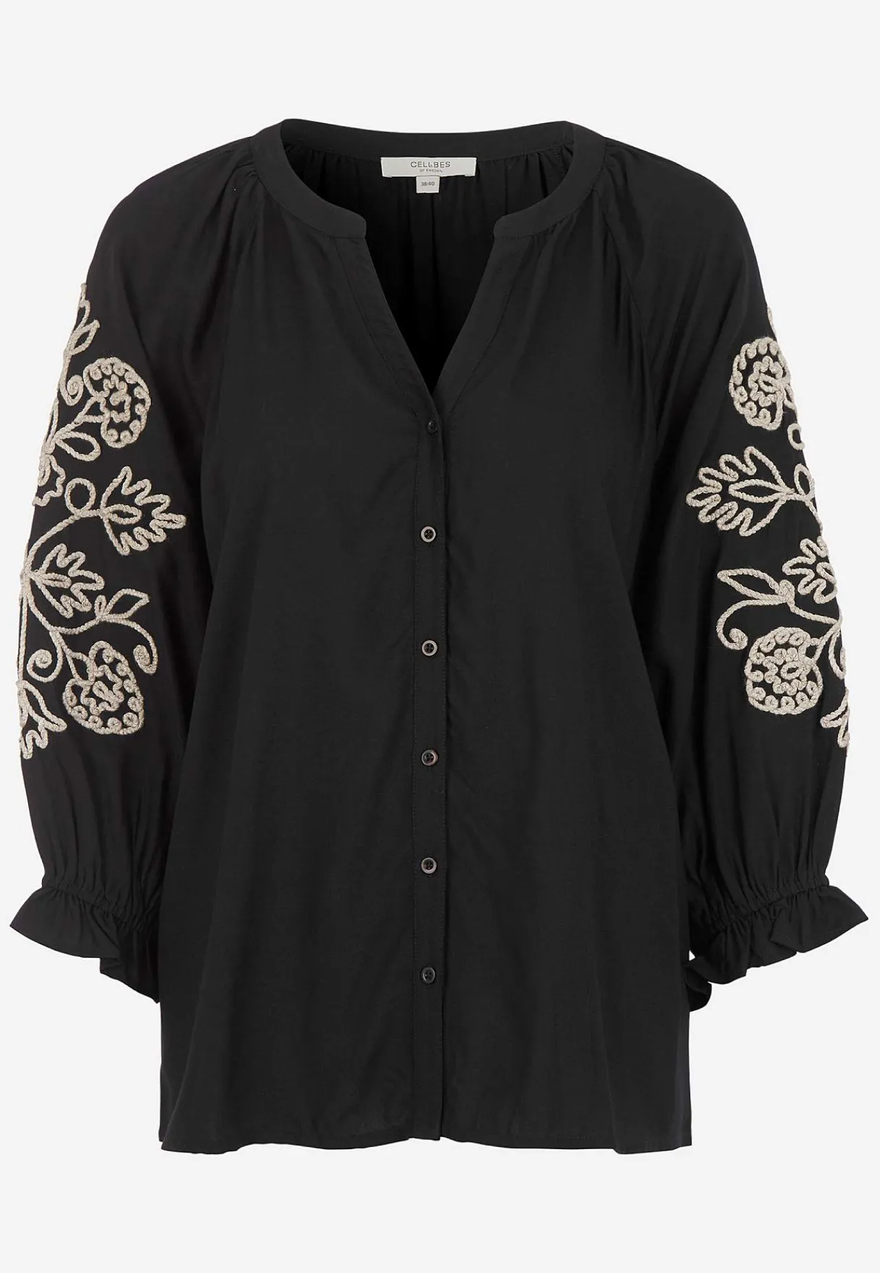 Bluser|Bluser Med Pufærmer-Cellbes of Sweden Bluse med broderi Sort / Beige