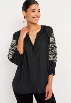 Bluser|Bluser Med Pufærmer-Cellbes of Sweden Bluse med broderi Sort / Beige