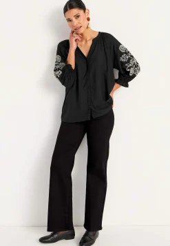 Bluser|Bluser Med Pufærmer-Cellbes of Sweden Bluse med broderi Sort / Beige