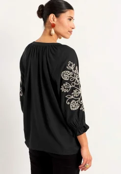Bluser|Bluser Med Pufærmer-Cellbes of Sweden Bluse med broderi Sort / Beige
