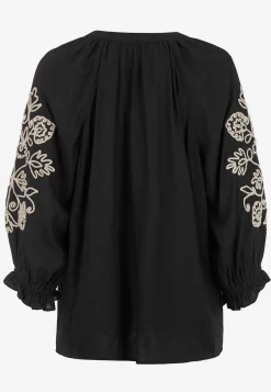 Bluser|Bluser Med Pufærmer-Cellbes of Sweden Bluse med broderi Sort / Beige