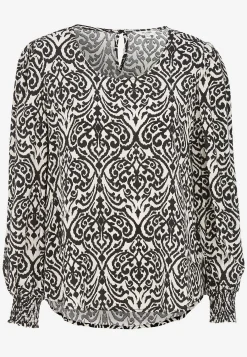 Mønstrede|Bluser-Cellbes of Sweden Bluse med smock ved manchetterne Beige / Sort / Mønstret