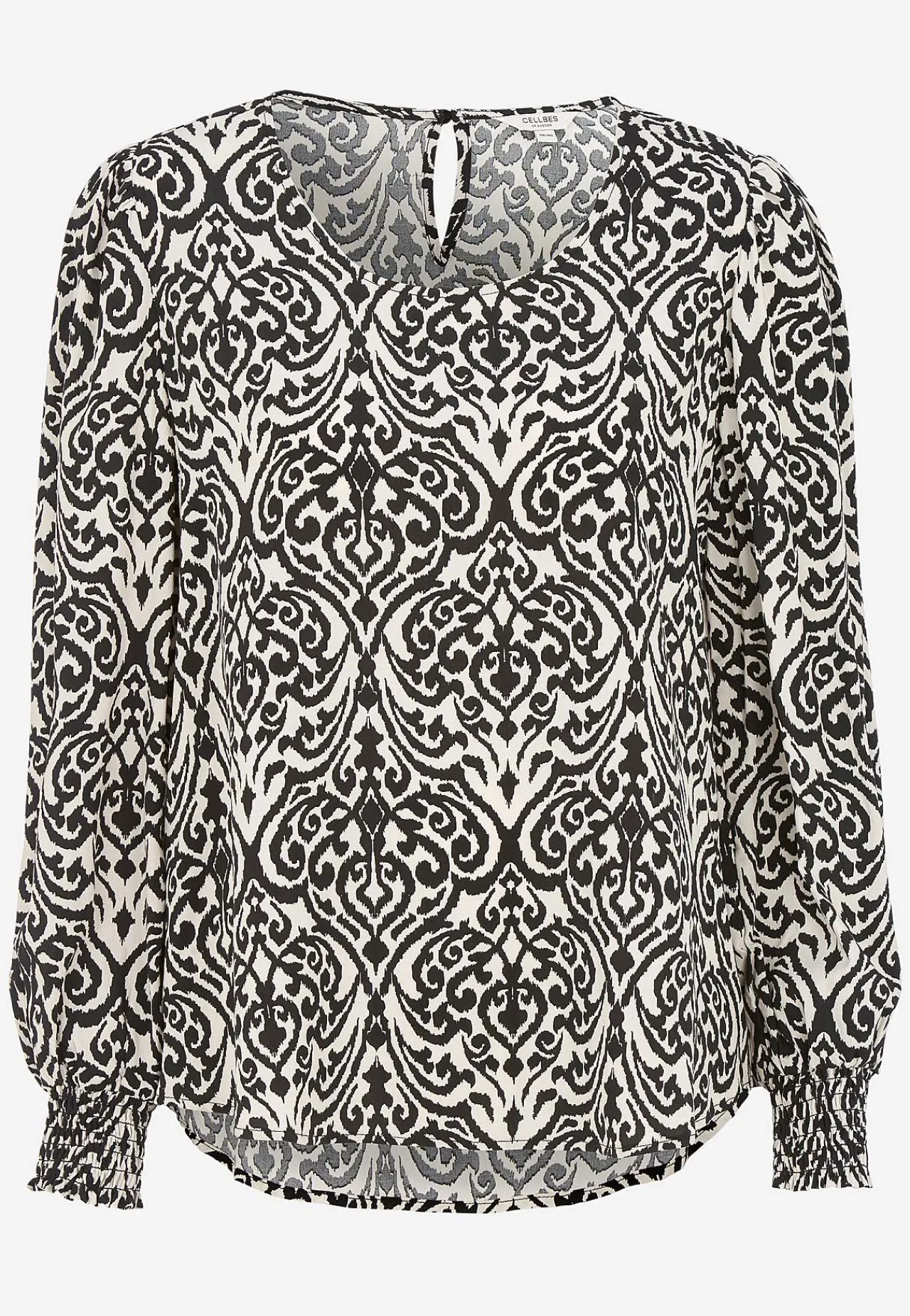 Mønstrede|Bluser-Cellbes of Sweden Bluse med smock ved manchetterne Beige / Sort / Mønstret