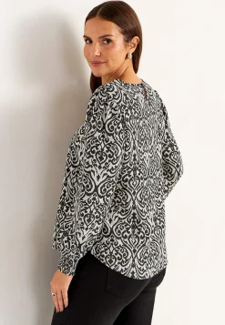Mønstrede|Bluser-Cellbes of Sweden Bluse med smock ved manchetterne Beige / Sort / Mønstret