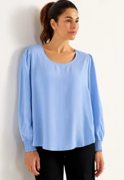 Bluser|Bluser Med Pufærmer-Cellbes of Sweden Bluse med smock ved manchetterne Blå