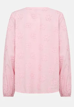 Bluser- Bomuldsbluse med blomsterapplikationer Rosa