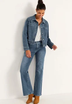 Vide Bukser|Lige Bukser- Brede jeans i denim med superstræk Sara Mellemblå / Denim
