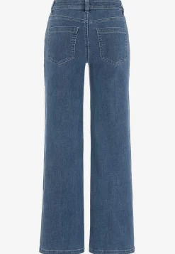 Vide Bukser|Lige Bukser- Brede jeans i denim med superstræk Sara Mellemblå Denim