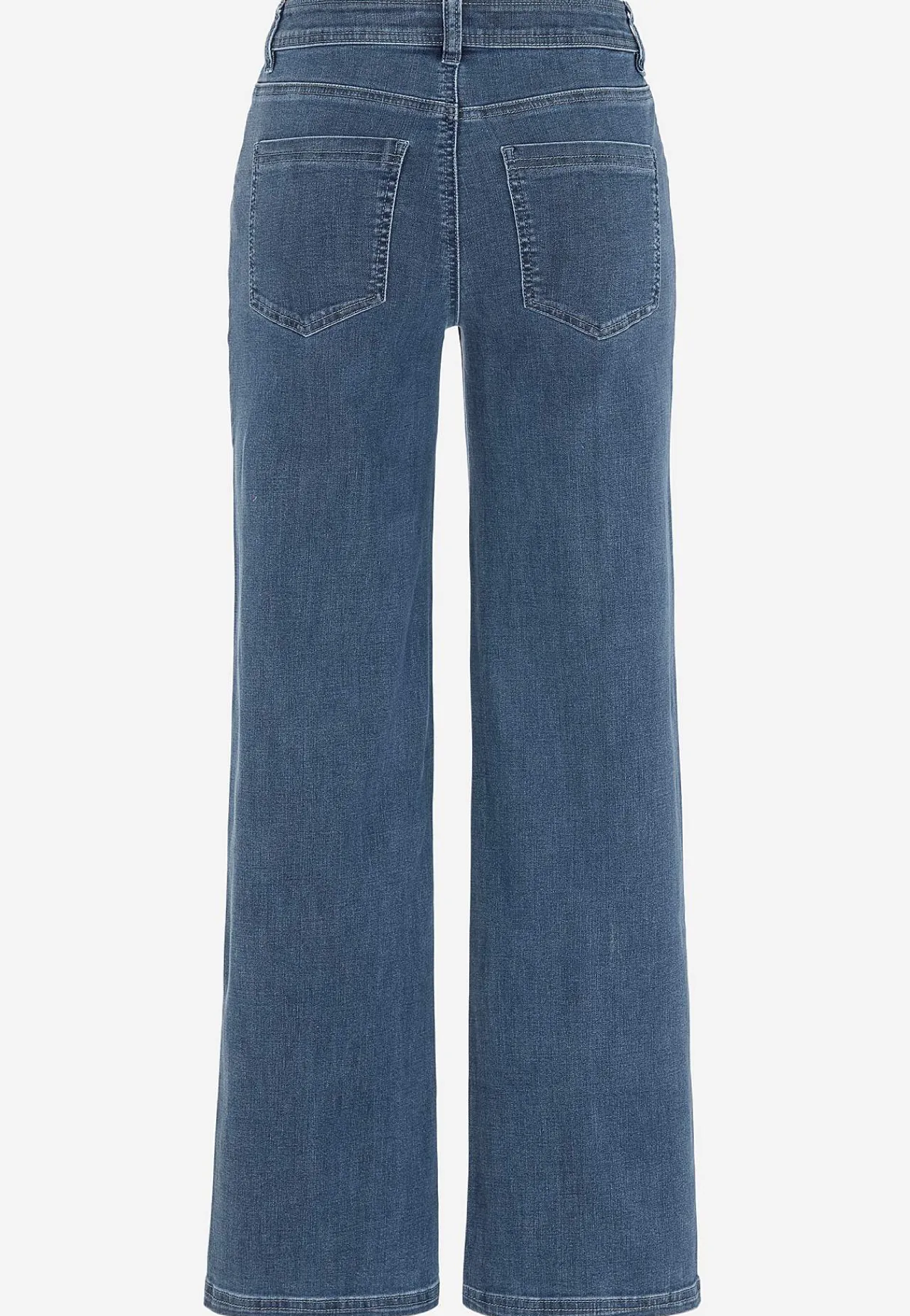 Vide Bukser|Lige Bukser- Brede jeans i denim med superstræk Sara Mellemblå Denim