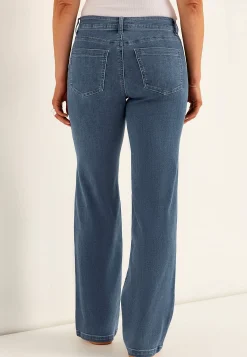 Vide Bukser|Lige Bukser- Brede jeans i denim med superstræk Sara Mellemblå Denim