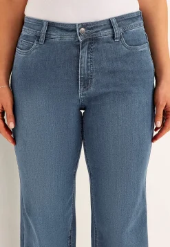 Vide Bukser|Lige Bukser- Brede jeans i denim med superstræk Sara Mellemblå Denim