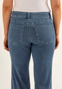Vide Bukser|Lige Bukser- Brede jeans i denim med superstræk Sara Mellemblå Denim