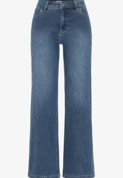 Vide Bukser|Lige Bukser- Brede jeans i denim med superstræk Sara Mellemblå Denim