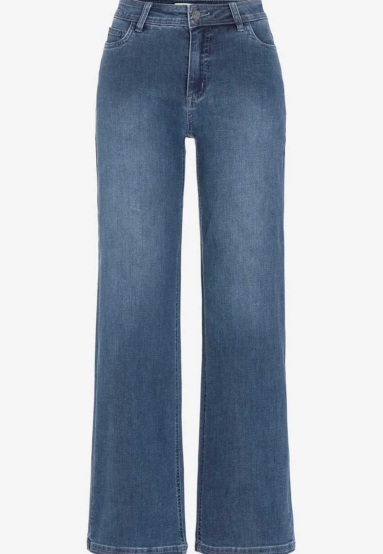 Vide Bukser|Lige Bukser- Brede jeans i denim med superstræk Sara Mellemblå Denim