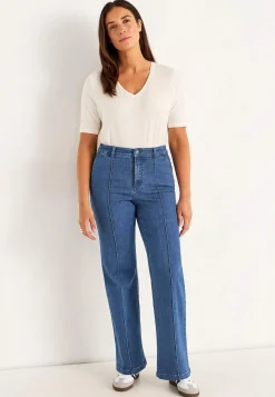 Straight Fit|Stretch Jeans-Cellbes of Sweden Brede jeans med syede pressefolder Mia Mellemblå Denim