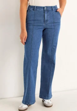Straight Fit|Stretch Jeans-Cellbes of Sweden Brede jeans med syede pressefolder Mia Mellemblå Denim