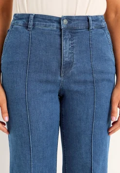 Straight Fit|Stretch Jeans-Cellbes of Sweden Brede jeans med syede pressefolder Mia Mellemblå Denim