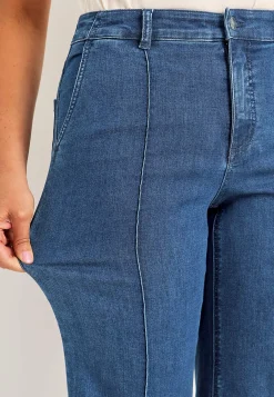 Straight Fit|Stretch Jeans-Cellbes of Sweden Brede jeans med syede pressefolder Mia Mellemblå Denim